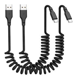 Auto Carplay Kabel 2Pack 3ft Coiled USB A zu USB C Schnellladekabel für iPhone 17/16/15/Plus/Pro Max/MacBook Pro, Auto Coiled Retractable iPhone Auto Kabel
