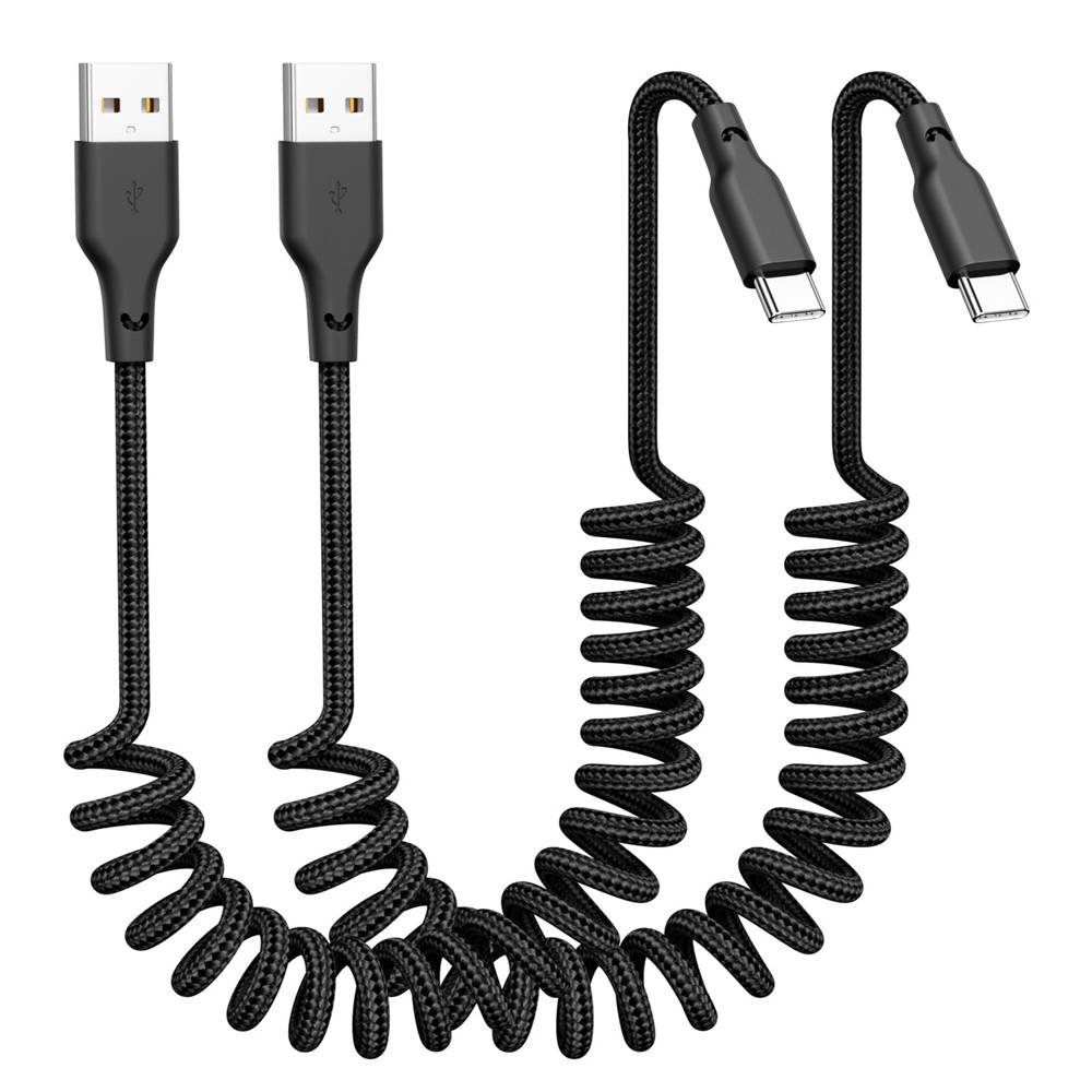 Auto Carplay Kabel 2Pack 3ft Coiled USB A zu USB C Schnellladekabel für iPhone 17/16/15/Plus/Pro Max/MacBook Pro, Auto Coiled Retractable iPhone Auto Kabel