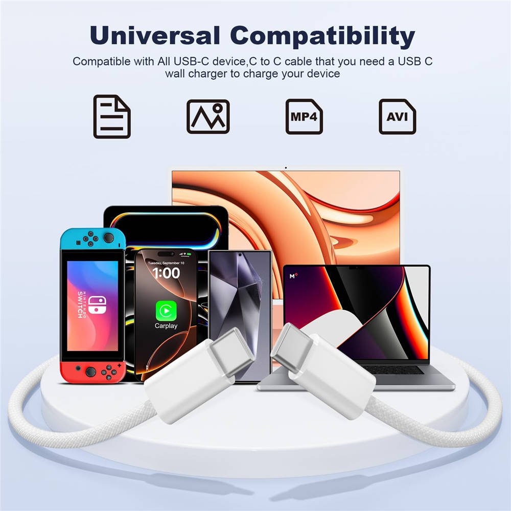 USB C to USB C Cable 3FT 2 Pack, Nylon Braided 60W Type C Charger Fast Charging, iPhone 15 16 17 Charger Cord, USBC to USBC Cable for iPhone 15 16 17 Pro Plus Pro Max/iPad Pro/Air - Image 3