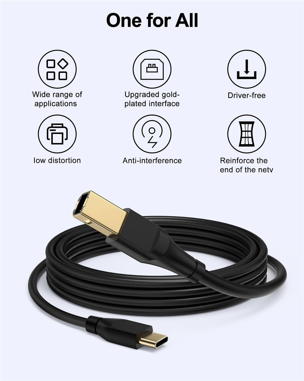 HP Printer Cable 6ft, Square USB A to USB B Cable for Printer/Scanner Epson, HP, Canon, Brother, Ethernet Print Smoothly Connect to Computer/Laptop/Pc - USB 2.0 Type B Impresora Midi Long Cord, 6 Foot - Image 2