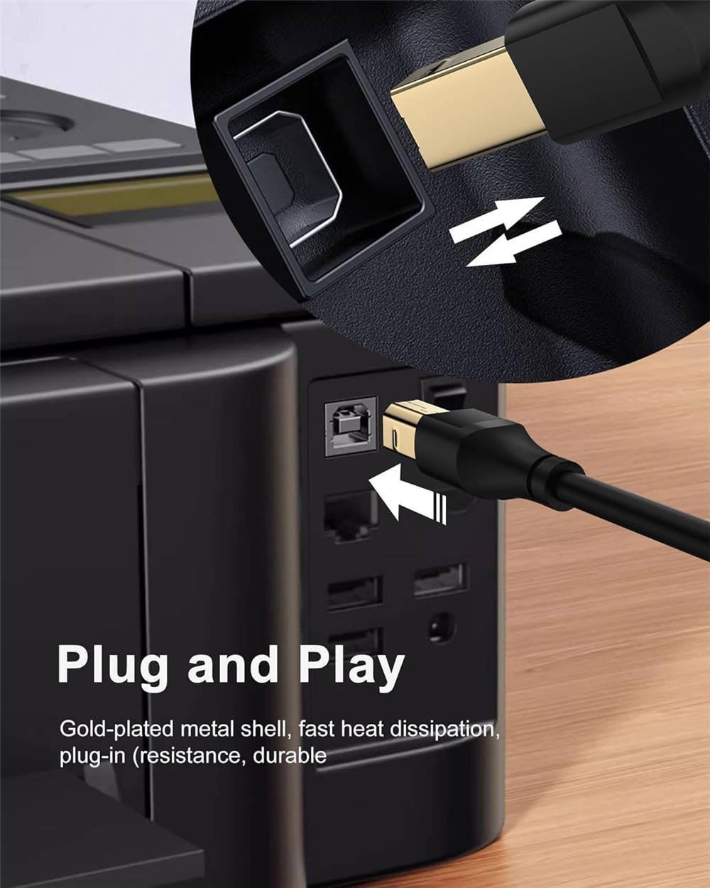 HP Printer Cable 6ft, Square USB A to USB B Cable for Printer/Scanner Epson, HP, Canon, Brother, Ethernet Print Smoothly Connect to Computer/Laptop/Pc - USB 2.0 Type B Impresora Midi Long Cord, 6 Foot - Image 4