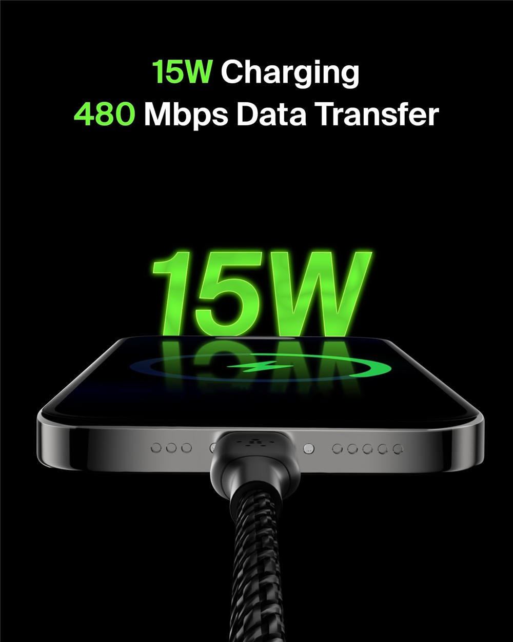 USB C to USB A Cable, 3.3ft, 15W - Type C Charger, iPhone Charger Cord, Braided, Flexible for iPhone 17 & 16, Galaxy S25, Pixel 10, iPad Pro, AirPods Pro, Switch 2 & More, CarPlay - Black - Image 2