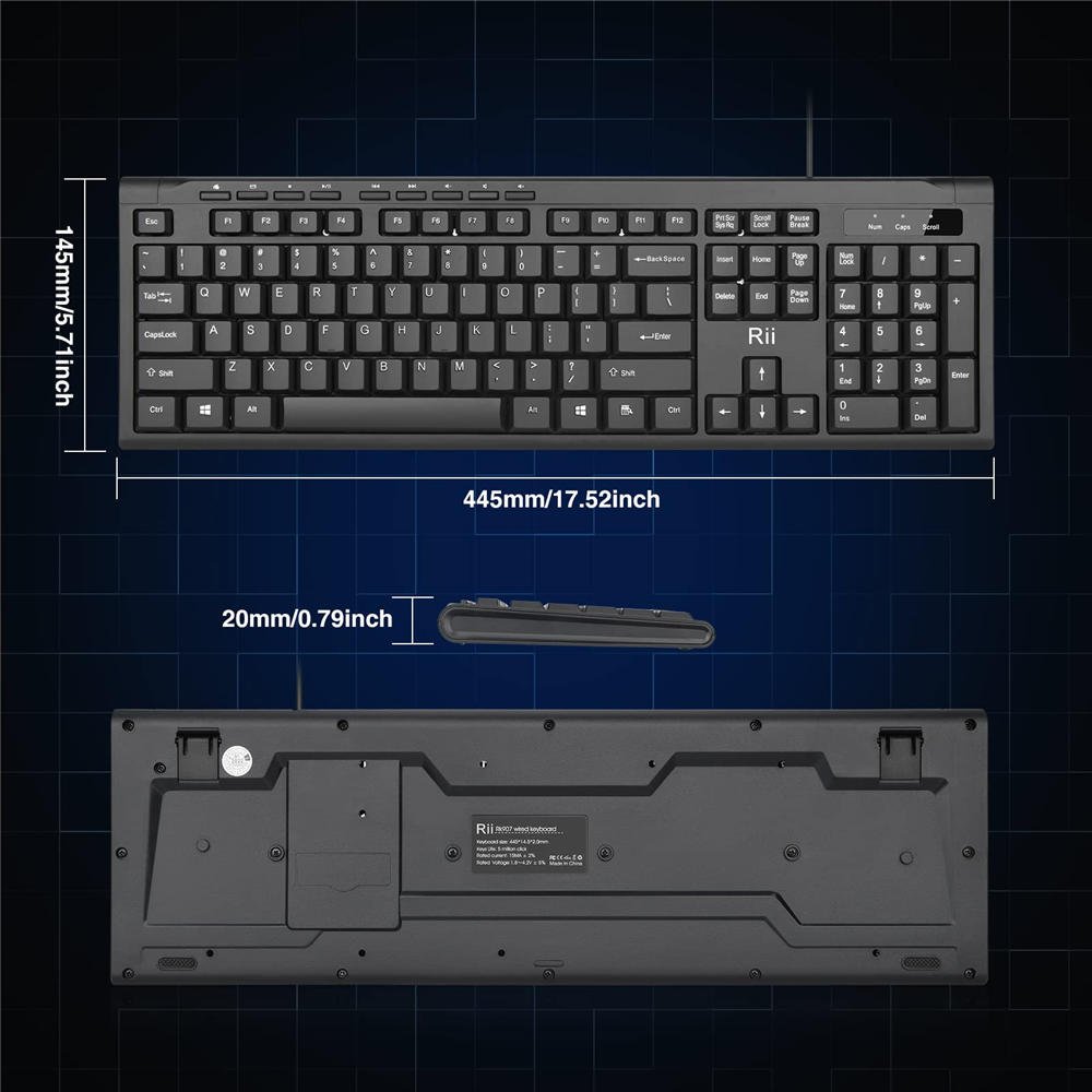 RK907 Ultra-Slim Compact USB Wired Keyboard for Mac and PC,Windows 10/8 / 7 / Vista/XP (Black) – Bild 4