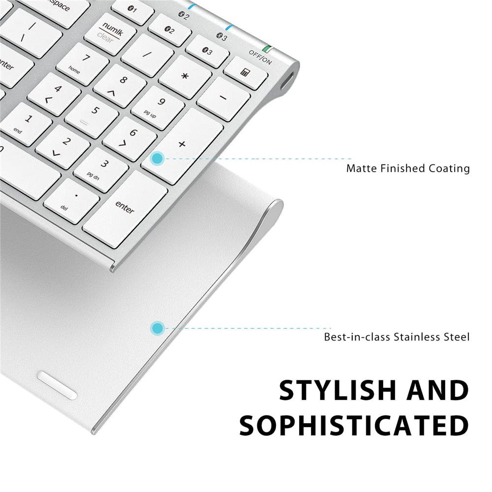 BK10 Bluetooth Keyboard, Universal Bluetooth 5.1 Wireless Keyboard with Number Pad, Ergonomic Design, Multi-Device Compatibility, Stable Connection for Mac, iPad, iPhone, Android, Windows - Immagine 4