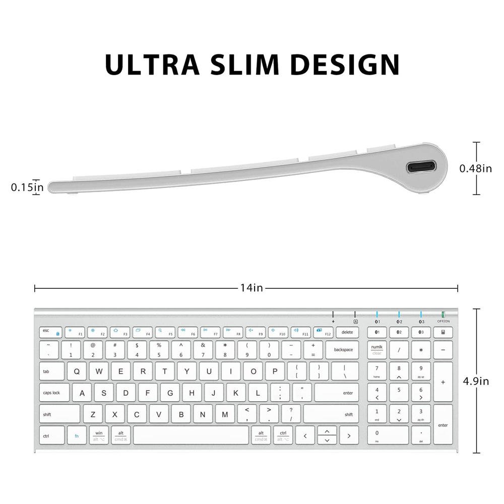 BK10 Bluetooth Keyboard, Universal Bluetooth 5.1 Wireless Keyboard with Number Pad, Ergonomic Design, Multi-Device Compatibility, Stable Connection for Mac, iPad, iPhone, Android, Windows - Immagine 5