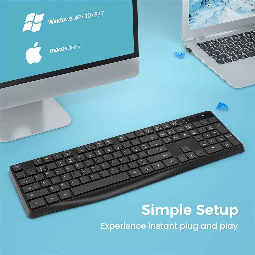 MK98 Wireless Keyboard, 2.4G Ergonomic, Computer Keyboard, Enlarged Indicator Light, Full Size PC Keyboard with Numeric Keypad for Laptop, Desktop, Surface, Chromebook, Notebook, Black - Image 3