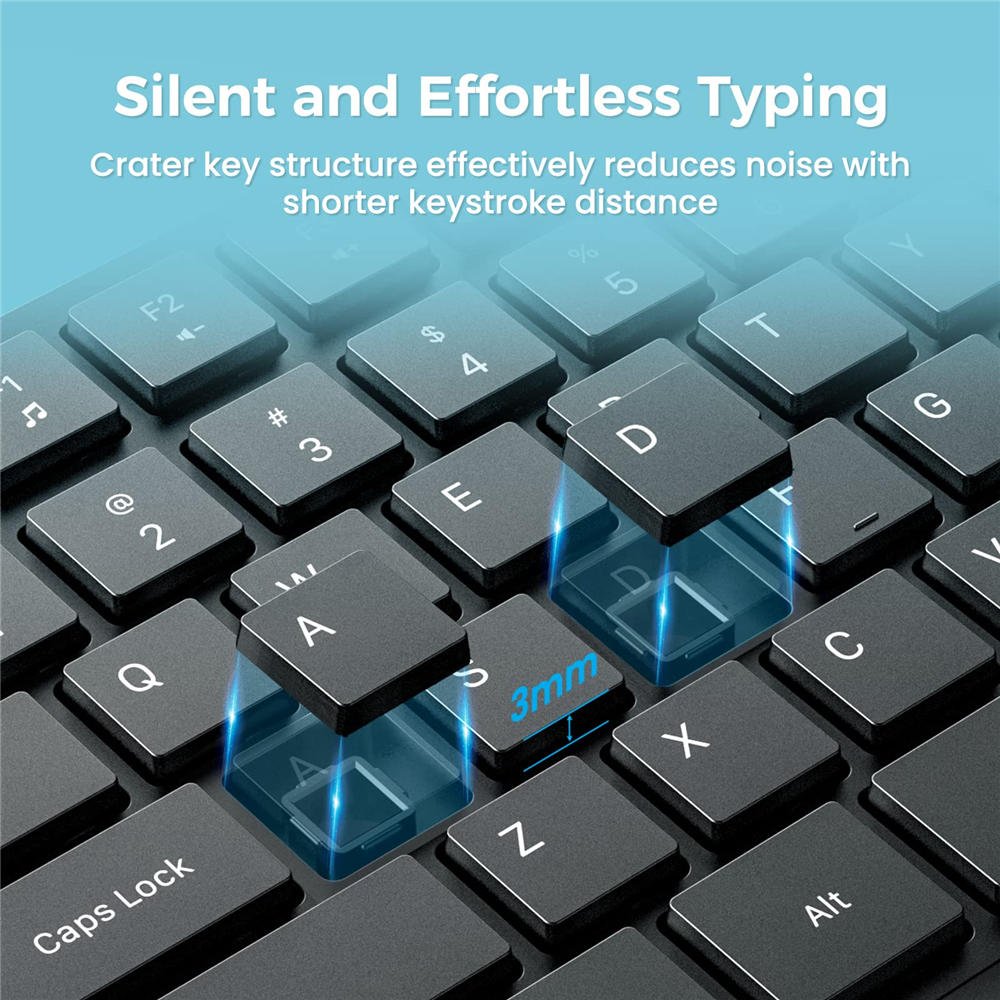 MK98 Wireless Keyboard, 2.4G Ergonomic, Computer Keyboard, Enlarged Indicator Light, Full Size PC Keyboard with Numeric Keypad for Laptop, Desktop, Surface, Chromebook, Notebook, Black - Image 6