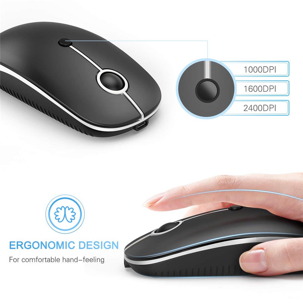 Type C Wireless Mouse, USB C MacBook Wireless Mouse Dual Mode 2.4G Cordless Mice with Nano USB and Type C Receiver Compatible with PC, Laptop, MacBook and All Type C Devices-Black and Silver - Imagen 5