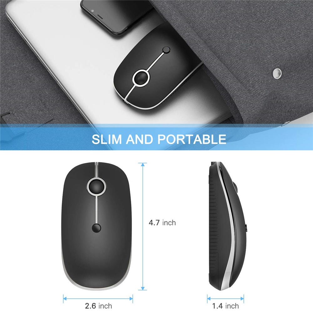 Type C Wireless Mouse, USB C MacBook Wireless Mouse Dual Mode 2.4G Cordless Mice with Nano USB and Type C Receiver Compatible with PC, Laptop, MacBook and All Type C Devices-Black and Silver - Imagen 8