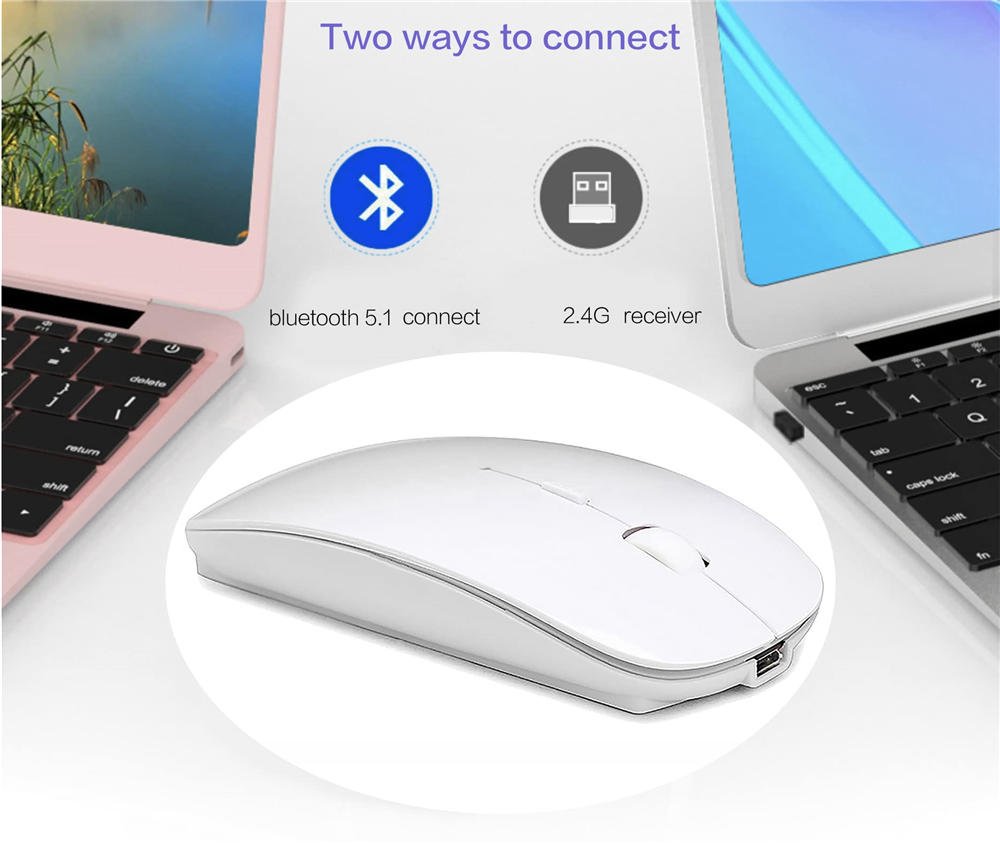 Bluetooth Wireless Mouse for Laptop mac MacBook ipad MacBook air MacBook pro pc Desktop Computer Windows Chromebook Notebook (Silver) - Imagen 2