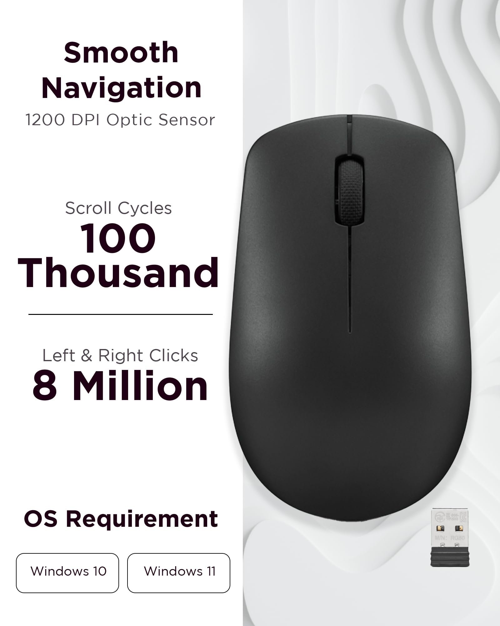 530 Wireless Mouse – Full Size Computer Mouse for PC, Laptop, Windows Computer - 2.4 GHz Nano USB Receiver - Ambidextrous Design - 12 Months Battery Life – Cordless - Image 2