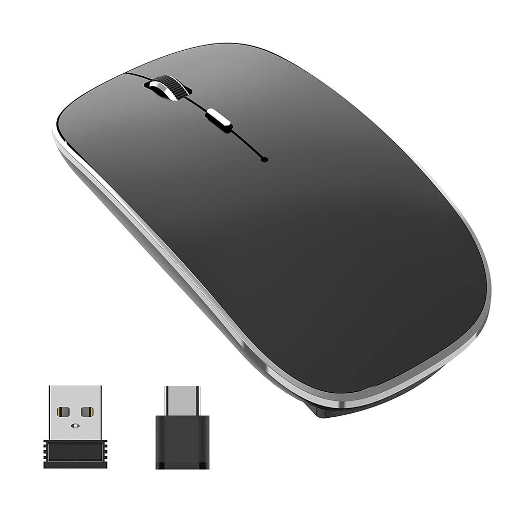 Kabellose Maus Aufladbar Tragbar Leise USB-A und Typ-C Dual Mode Kabellose Maus 3 Einstellbare DPI für Laptop, Mac, Android, PC (Q23S Schwarz) (Schwarz)