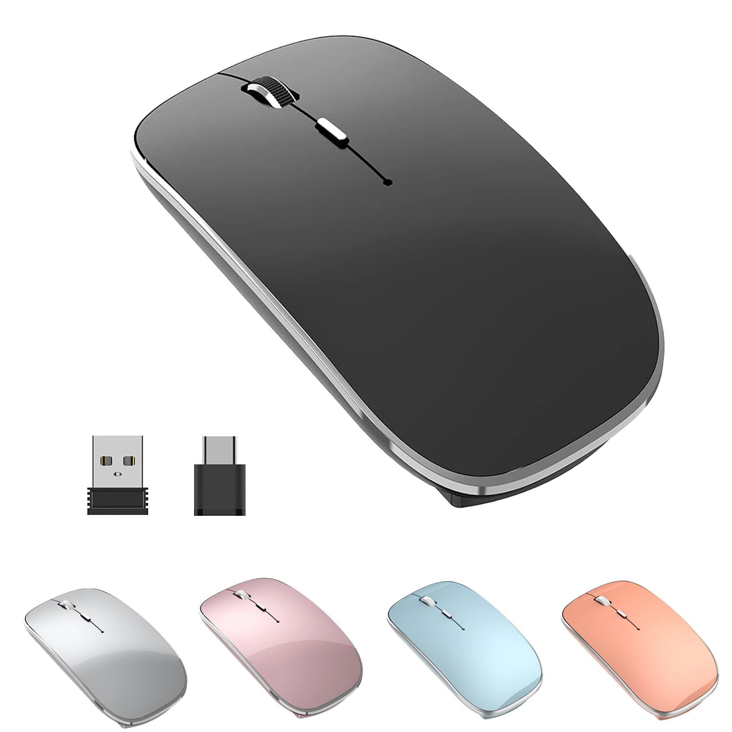 Wireless Mouse Chargeable Portable Silent USB-A and Type-C Dual Mode Wireless Mouse 3 Adjustable DPI for Laptop, Mac, Android, PC (Q23S Black) (Black) – Bild 2