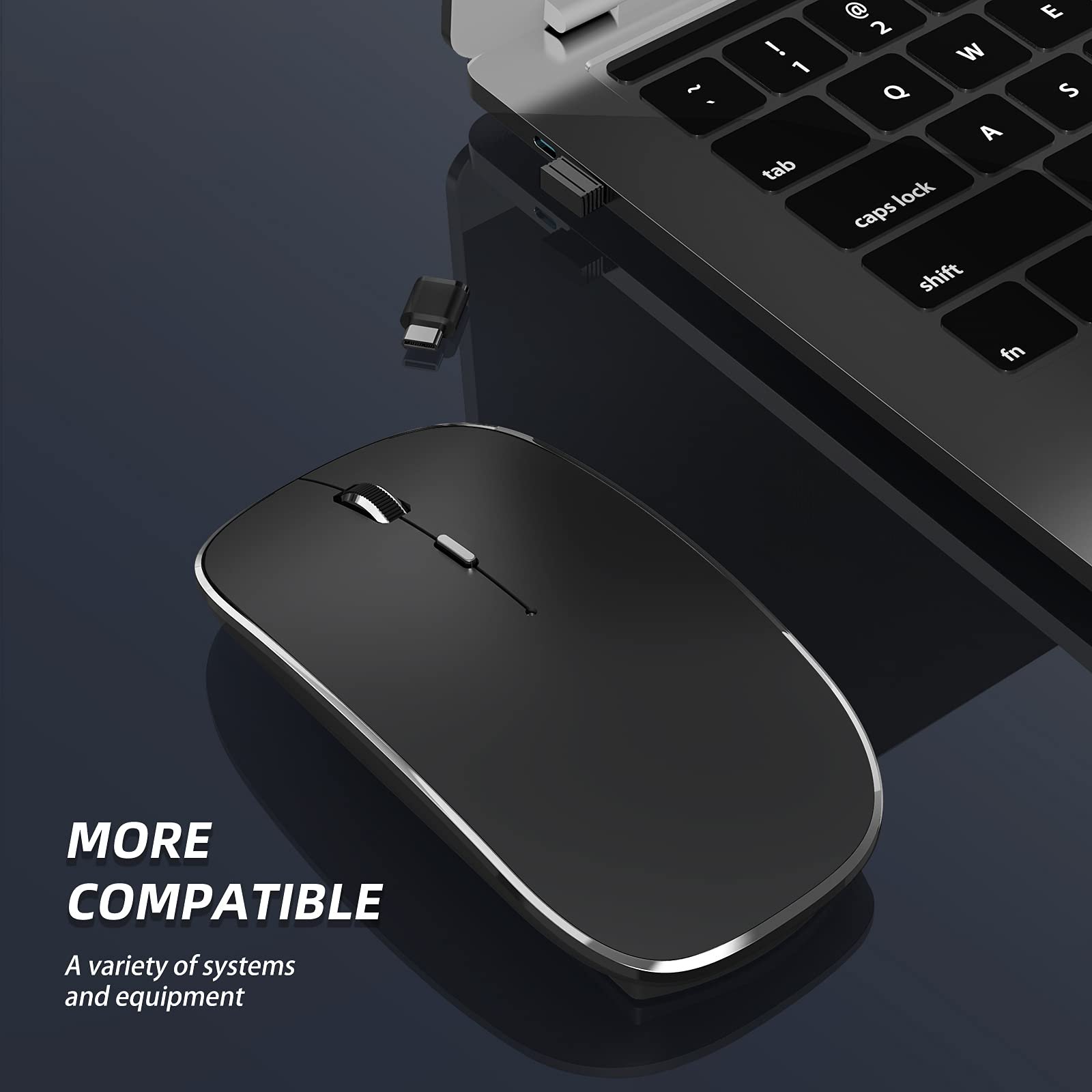 Wireless Mouse Chargeable Portable Silent USB-A and Type-C Dual Mode Wireless Mouse 3 Adjustable DPI for Laptop, Mac, Android, PC (Q23S Black) (Black) – Bild 9