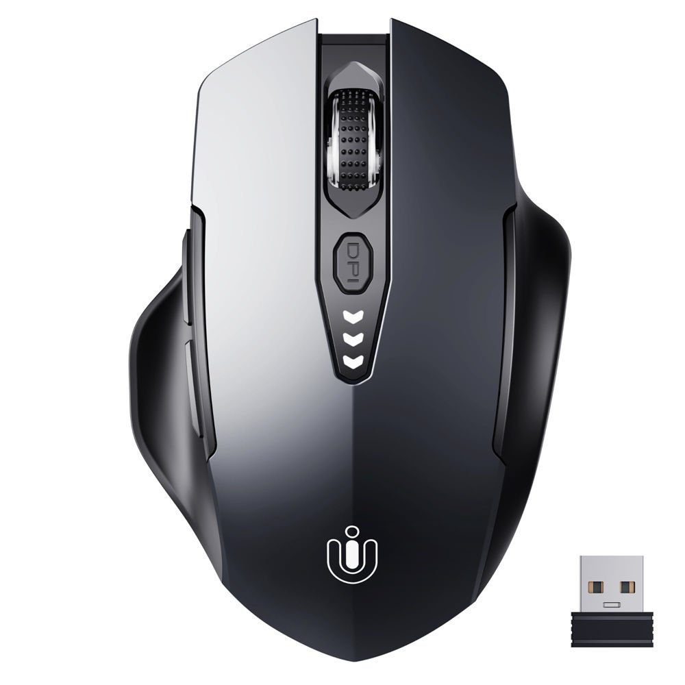 Ratón Inalámbrico,Actualizado 2.4GHz Recargable (Nivel de Batería Visible) Ratón Ergonómico para Ordenador,4 Niveles DPI, Ratones Inalámbricos para Ordenador Portátil(Negro Mate)