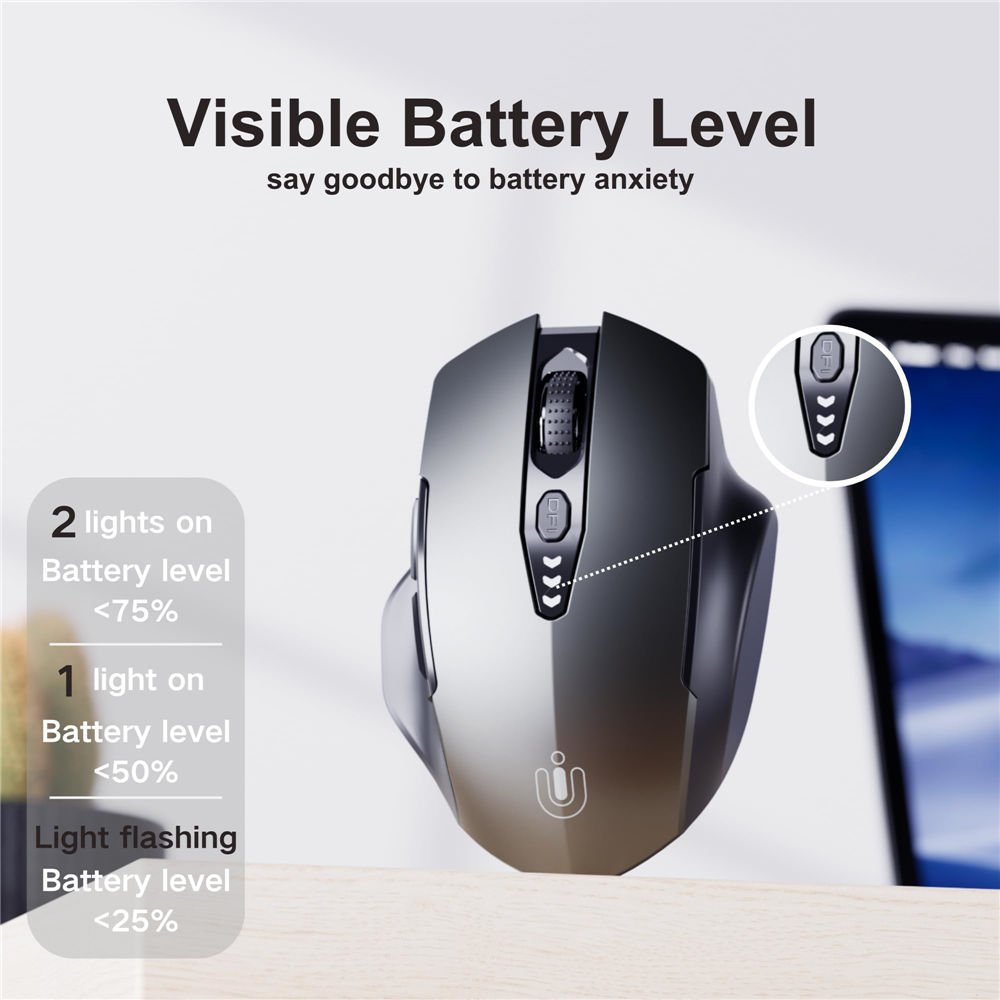 Wireless Mouse,Upgraded 2.4GHz Rechargeable (Battery Level Visible) Ergonomic Computer Mouse,4 Levels DPI, Wireless Mice for Laptop Computer(Matte Black) - Imagen 3