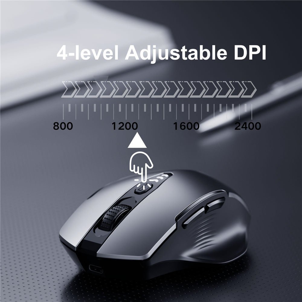 Wireless Mouse,Upgraded 2.4GHz Rechargeable (Battery Level Visible) Ergonomic Computer Mouse,4 Levels DPI, Wireless Mice for Laptop Computer(Matte Black) - Imagen 4